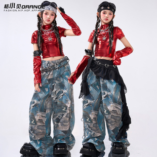 爵士舞女童服装潮酷时髦红色jazz儿童模特走秀套装女团舞蹈演出服