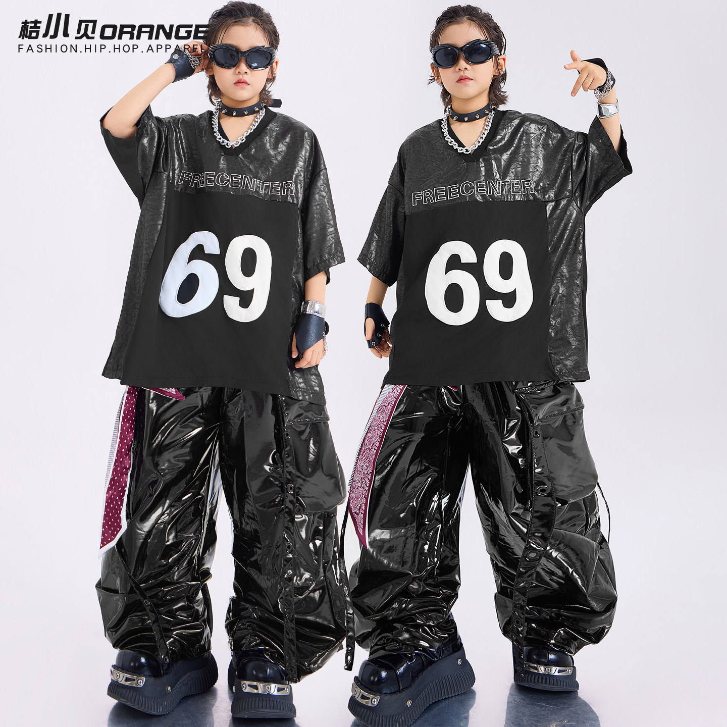 儿童街舞潮服男童空松短袖hiphop