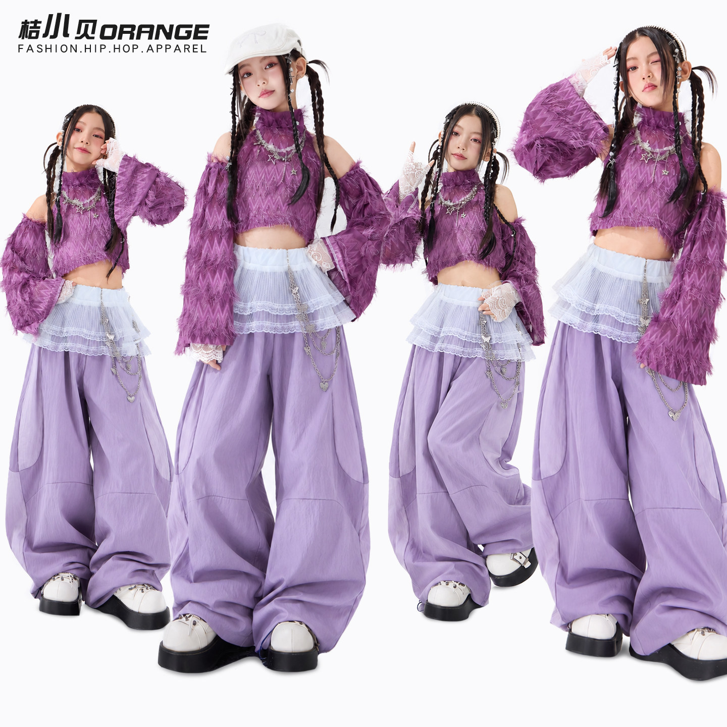 女童爵士舞服装儿童紫色上衣