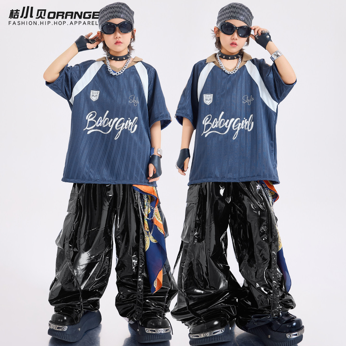儿童街舞潮服演出服嘻哈男童短袖套装少儿hiphop架子鼓表演服时髦