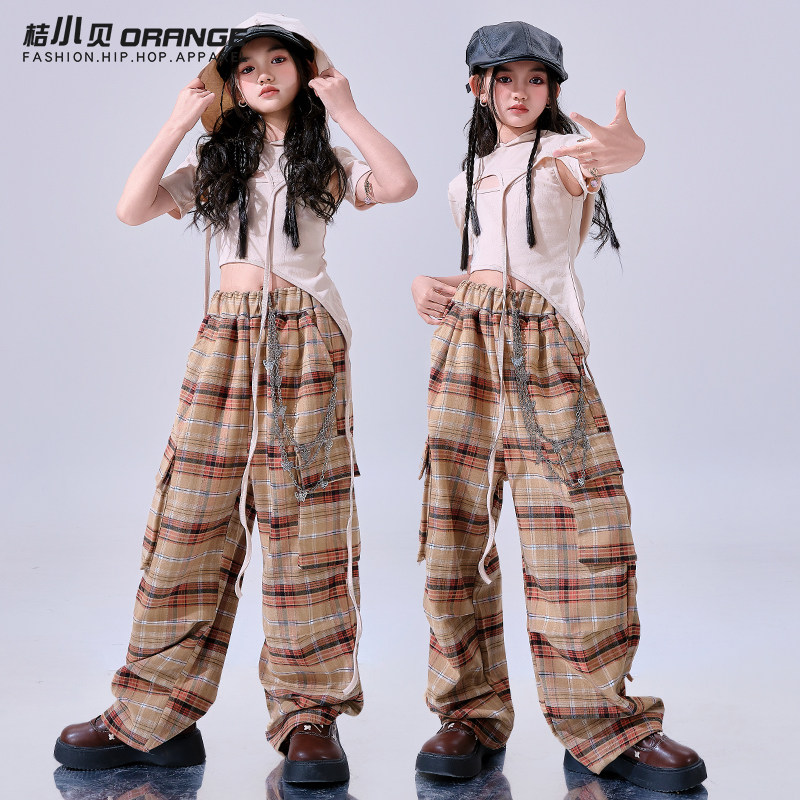 女童爵士舞服装走秀露脐短袖夏款套装时髦女孩六一儿童舞蹈表演服