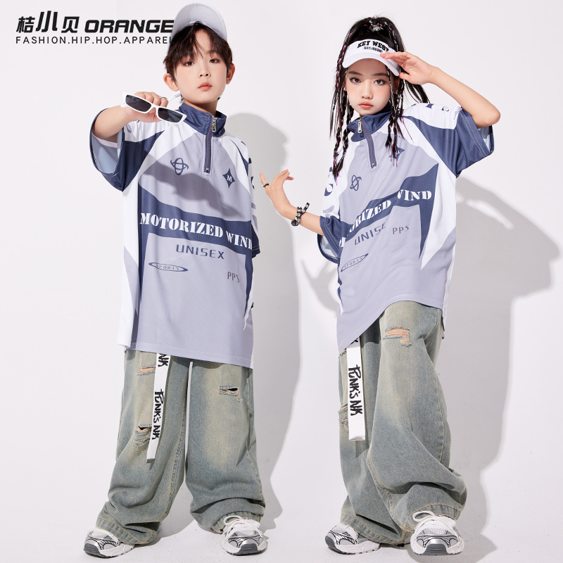 儿童短袖街舞潮服嘻哈套装hiphop女童爵士舞服装演出服男童夏季新