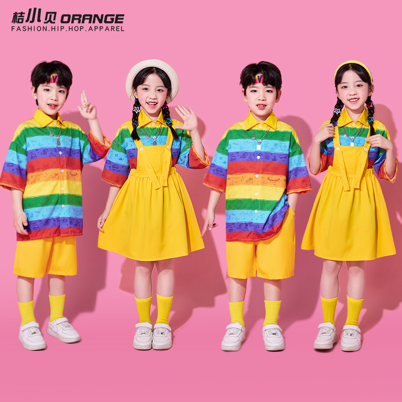 六一兒童啦啦隊演出服彩虹短袖