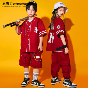 儿童街舞潮服嘻哈套装男童短袖短裤hiphop潮牌女童爵士舞演出服装