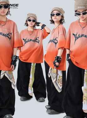 hiphop演出服男童炸街酷帅橙色架子鼓少儿嘻哈街舞儿童潮服爵士舞