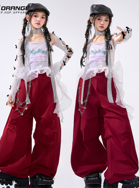 爵士舞女童服装白色辣妹女团jazz舞蹈走秀街舞潮服儿童表演演出服