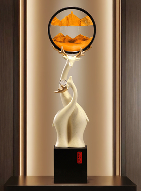 新中式一鹿发财流沙画创意玄关摆件轻奢高档结婚电视柜开业装饰品