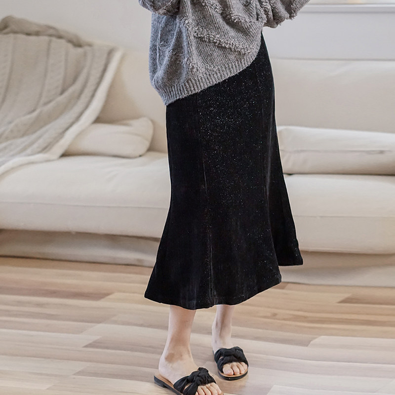 亮丝灯芯绒包臀鱼尾裙半身裙
