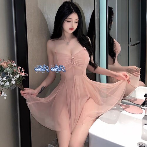 夏季新品~女纯欲风性感紧身网纱睡裙套装韩版简约凉快睡衣家居服