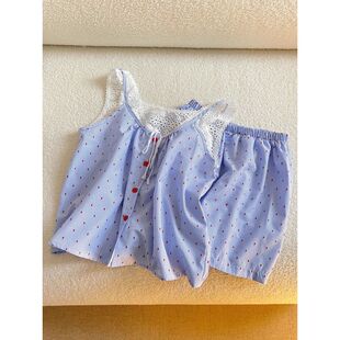 ins波点蕾丝花边甜美夏季 家居套装 吊带睡衣女士 夏天短裤 2025新款