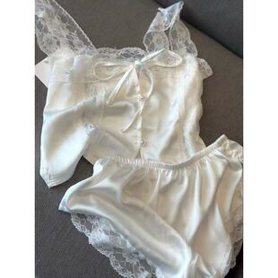 2025新款 夏季 纯欲风蕾丝花边私房性感睡衣女款 套装 家居服 吊带短裤