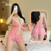 亲肤舒适 两件套粉色网纱蕾丝俏皮套装 新款 网红风玫瑰碎花上衣短裤