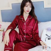 长袖 薄款 冰丝纯色性感韩版 真丝绸亲肤款 家居服 开衫 睡衣女士春秋季