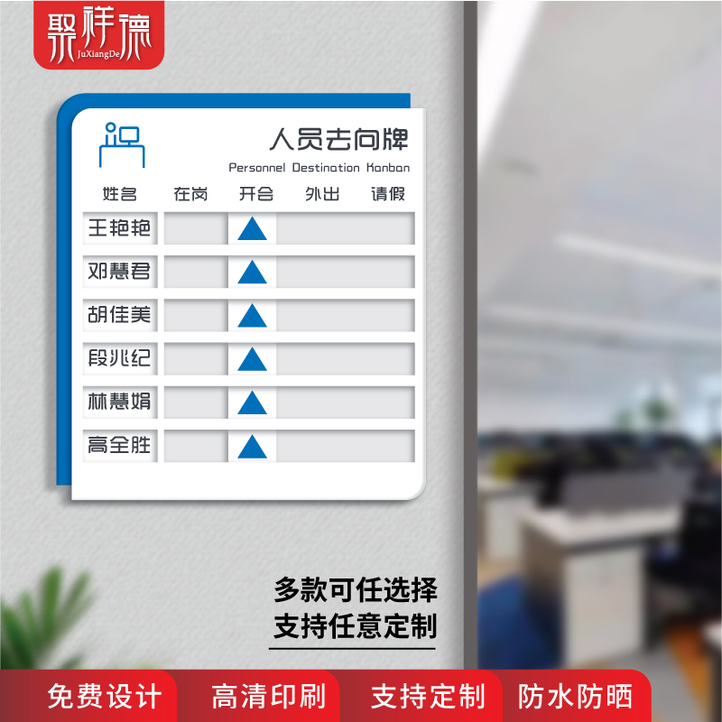 工作人员去向牌办公室标识牌员工岗位牌公司部门亚克力科室牌外出开会请假在岗状态牌职责牌可更换公告栏定制