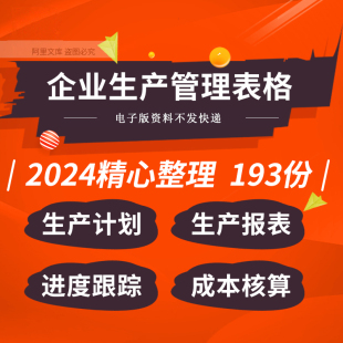 企业工厂车间产品生产记录进度登记统计成本核算排期排产表格模板