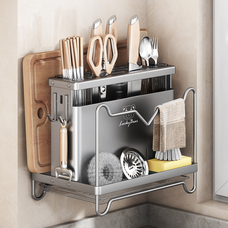 厨房刀架置物架2024新款台面菜板架H菜刀筷子笼一体砧板刀具收纳