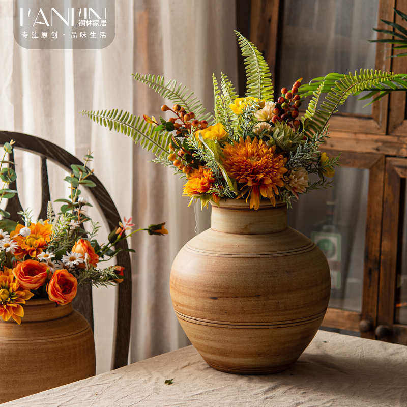 复古陶瓷花瓶摆件客厅插花干花莲蓬陶罐粗陶卧室房间装饰假花摆件,家居饰品,花瓶,淘宝优惠券,粉丝福利购,淘宝优惠卷