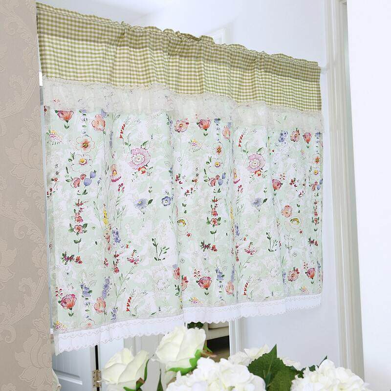 格子半帘田园短帘小卧室儿童窗帘厨房帘飘窗门帘女孩蕾丝纱公主风