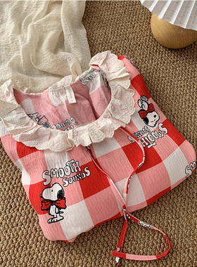 史努比睡裙女款夏季新款短袖睡衣甜美风可爱公主风少女大码连衣裙