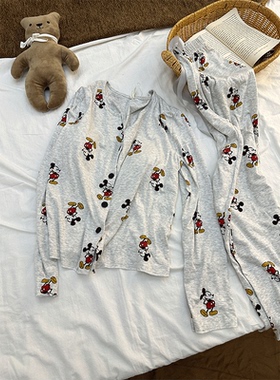 软糯亲肤卡通米奇睡衣女春秋季新款韩版开衫长袖长裤两件套家居服