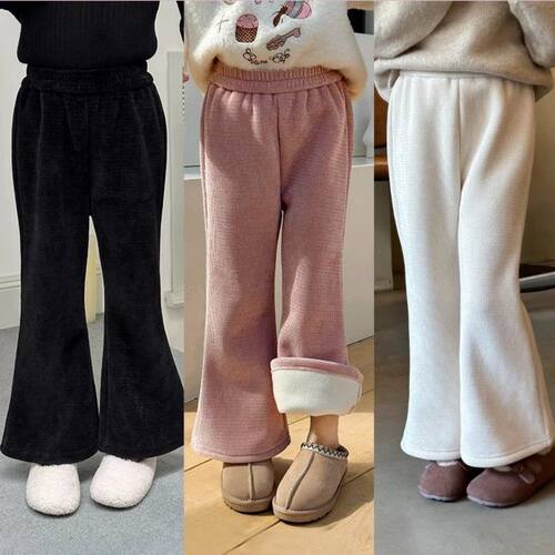 女童裤子秋冬2025新款仿羊绒儿童加绒加厚宝宝宽松阔腿洋气喇叭裤