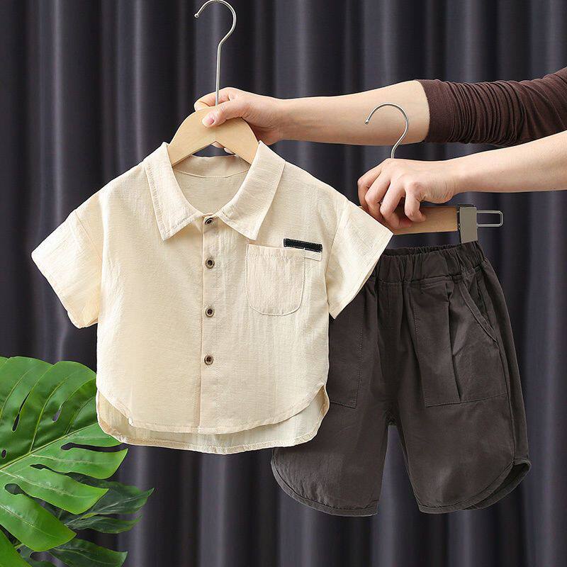 男宝夏季套装新款童童衬衫短袖两件套潮宝宝韩版帅气衣服图片
