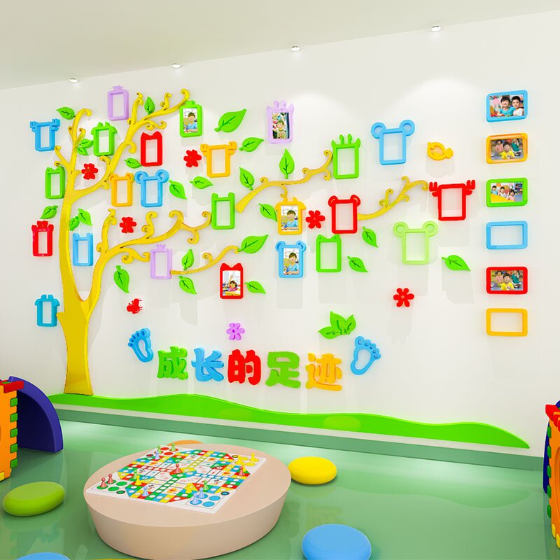 幼儿园成长足迹照片墙面装饰环创布置材料3d立体早教托管班墙贴纸