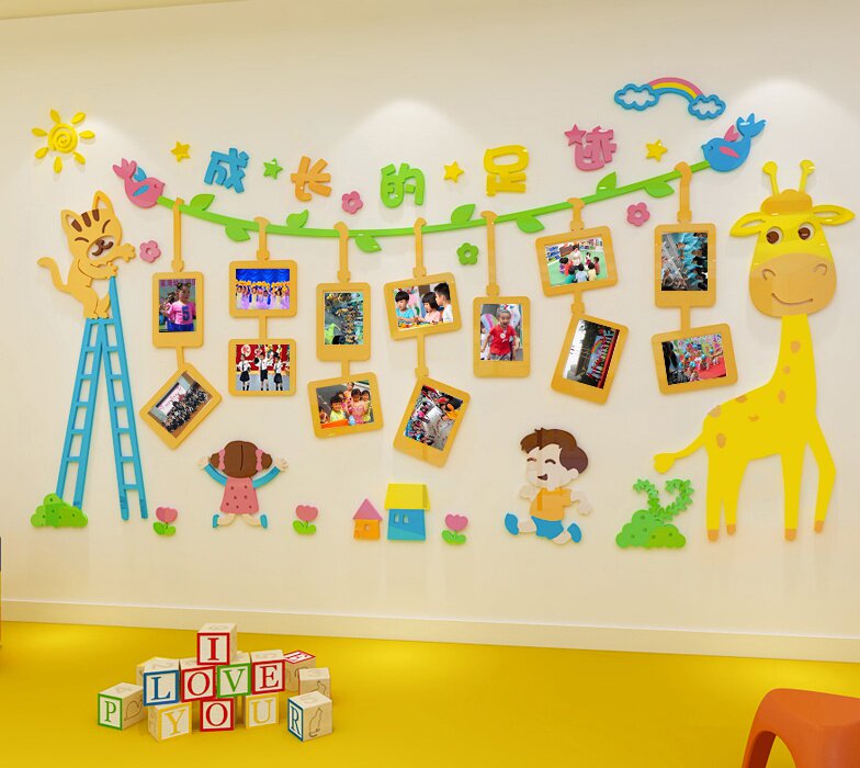 幼儿园墙面装饰3d立体亚克力环创主题墙照片墙教室文化墙班级布置