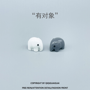 迷你微缩小象摆件一对树脂可爱桌面车载有对象汽车中控台屏幕装饰