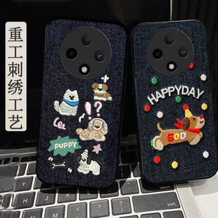 真牛仔布刺绣适用OPPOA3 5G手机壳保护套A97 女款K9s全包K10x新款A2秋冬A8/2026年A2布艺K11x高级感A6i外壳A5