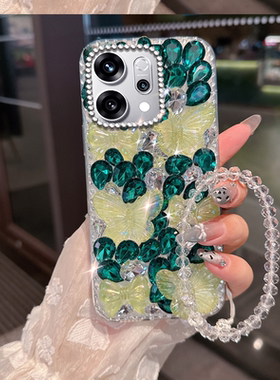 绿色小清新水钻适用OPPOReno14手机壳保护套11全包7se防摔 5 +/2025年5 外壳6 小众14网红RENO6PRO镶钻9新品8