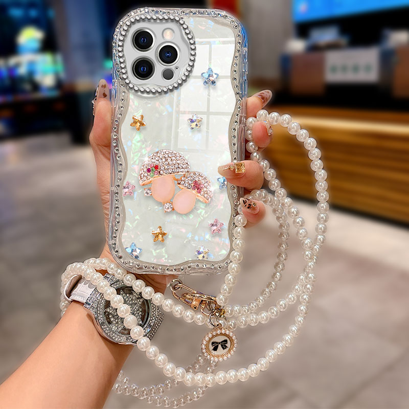 斜跨镶钻水钻贝壳适用苹果iPhone14ProMax手机壳全包X水钻11简约11Pro高级感6女款16保护套11Pro防摔8新款