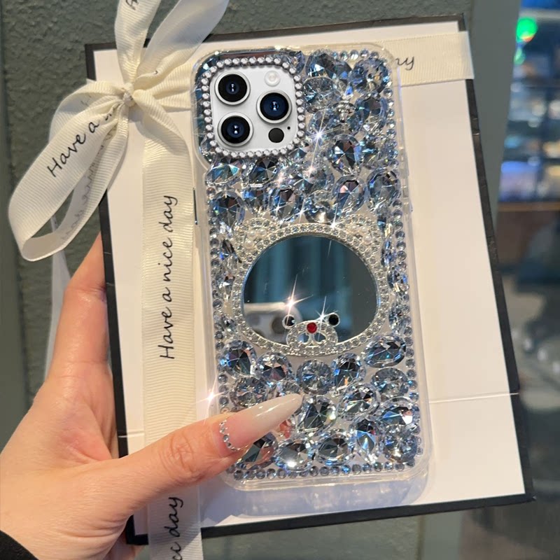奢华水钻带镜子适用苹果iPhone14ProMax手机壳新品12高级感SE(第二代)网红11Pro保护套7小众8镶钻8防摔6