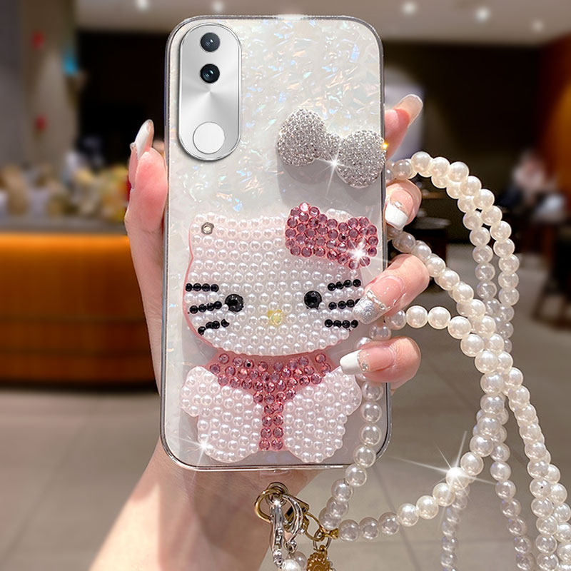 卡通斜跨贝壳猫咪镜适用vivoS20手机壳新款S17全包7防摔S6保护套S20外壳S30网红X80女款S12PRO高级感/2025年