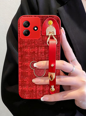 2026全包腕带新款适用Redmi红米Note14手机壳红色1S本命年8高级感11青春版外壳12极速版毛绒13保护套12喜庆