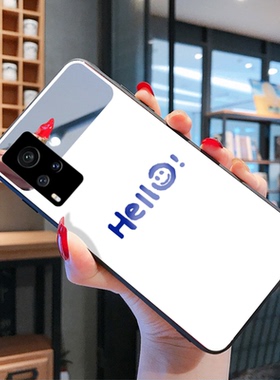 hello笑脸网红白色补妆镜适用VIVO X60PRO十+手机壳vⅰvo曲屏版x50高端y50酷比x70女por新款x27步步高x23幻彩