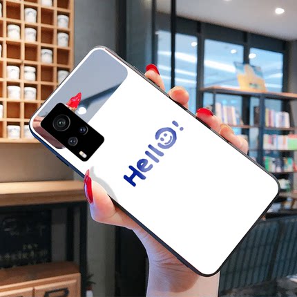 hello笑脸网红白色补妆镜适用VIVO X60PRO十+手机壳vⅰvo曲屏版x50高端y50酷比x70女por新款x27步步高x23幻彩