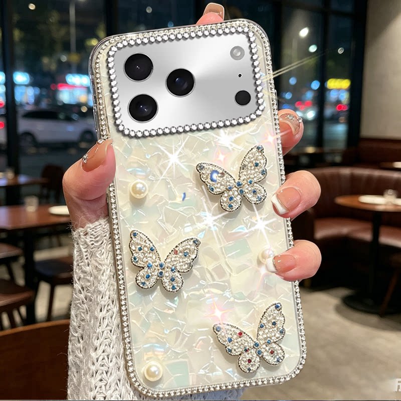 高级水钻蝴蝶适用苹果iPhone17Promax手机壳硅胶6s软壳XR女款16新款15Pro巨好看8Plus保护套14Pro新品14Pro