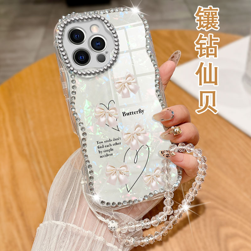 透明水钻贝壳适用苹果iPhone14ProMax手机壳全包6镶钻12保护套11Pro防摔16Pro高级感16Pro外壳14Pro简约XS