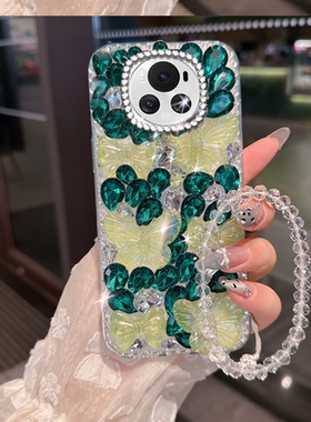 绿色小清新水钻适用荣耀Magic6手机壳/2025年X30i高级感Paly7TPro保护套5女款X60i新品9X外壳6T小众X10Max