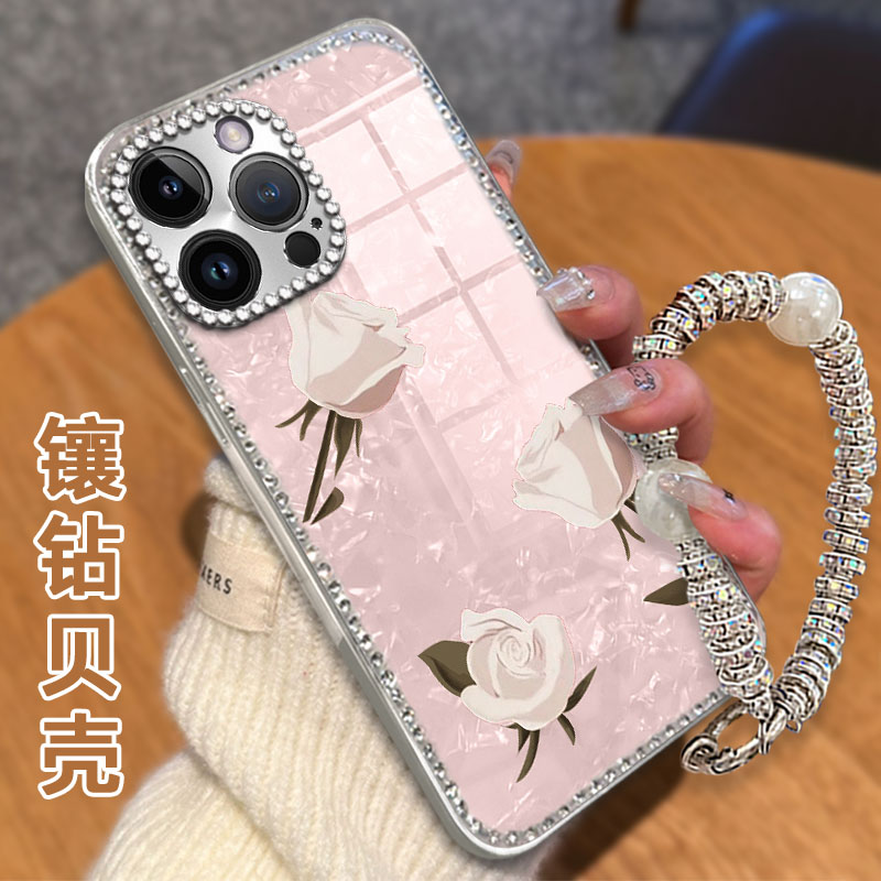 水钻镶钻贝壳纹适用苹果iPhone14ProMax手机壳保护套11Pro女款XS新款15/2025年6splus高级感7外壳16全包6防摔