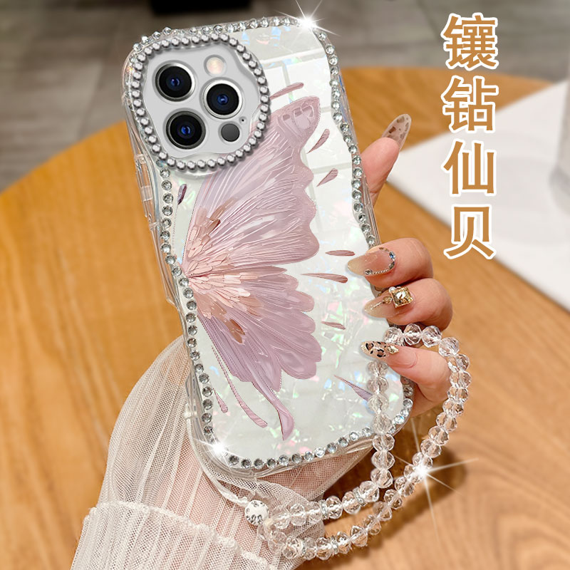 透明水钻贝壳适用苹果iPhone14ProMax手机壳防摔15plus镶钻13新款15Pro保护套16外壳13简约6全包XS女款XS