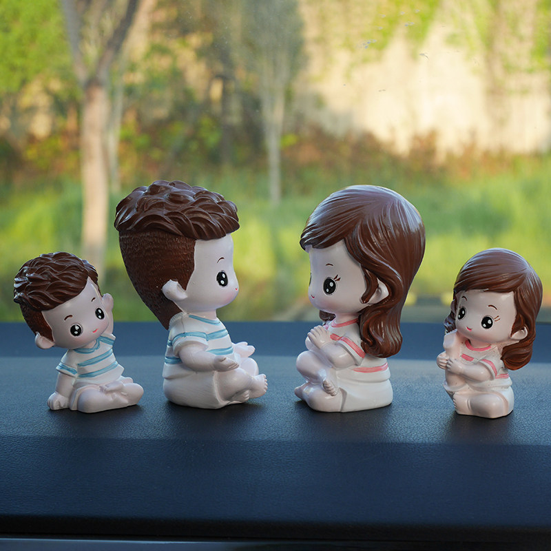 亲子瑜伽一家人可爱少女心桌面装饰送朋友礼物汽车仪表台饰品摆件