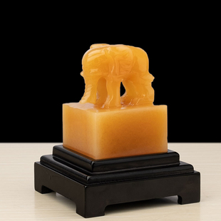 天然玉石大象摆件象印官印吉象权印天然黄玉石客厅玄关家居装饰品