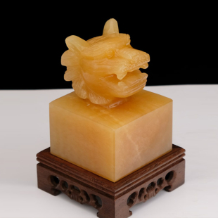 天然玉石黄玉虎头印章摆件印生肖虎玉玺刻字定制家居酒柜书房装饰