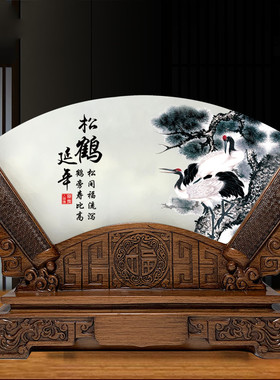 天然玉石屏风摆件松鹤延年贺寿送老人长辈老师祝寿礼物感恩纪念品