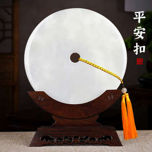 天然白玉石平安扣摆件客厅玄关酒柜装饰品和氏璧乔迁新居开业礼物