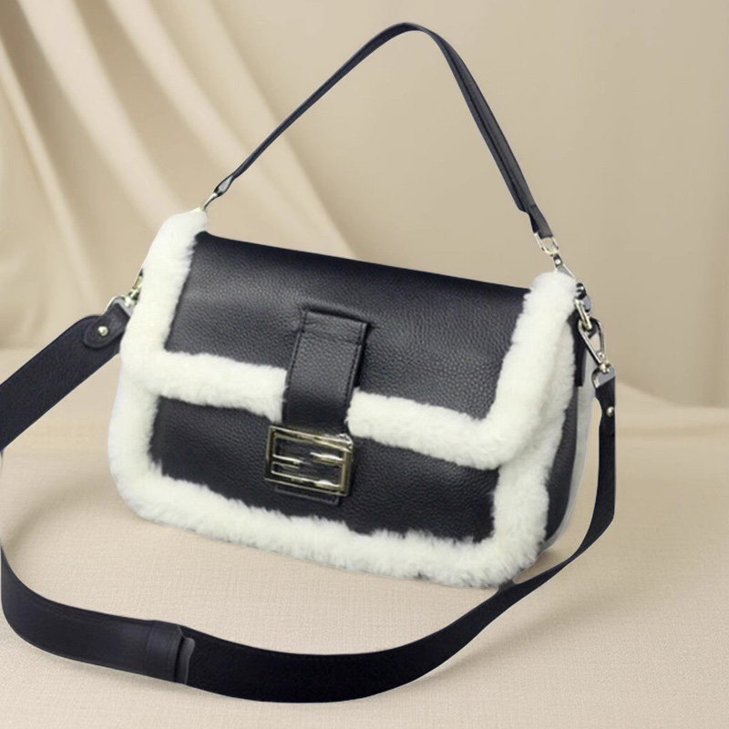 头层牛皮真皮女包包毛毛2025冬季新款时尚气质斜挎包羊毛包皮草包