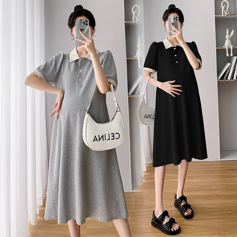 胖mm大码不显怀孕妇装连衣裙短袖薄灰色宽松显瘦中长款遮肚2026