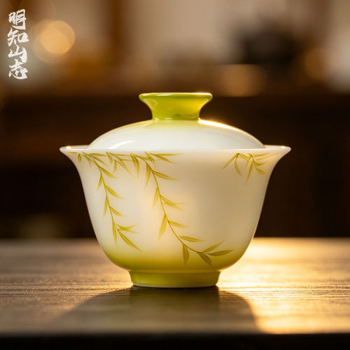 璞玉翠柳清风手绘釉下彩盖碗茶具